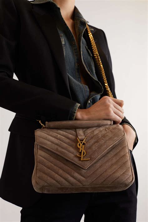 ysl college bag taupe|MEDIUM COLLEGE BAG IN QUILTED SUEDE .